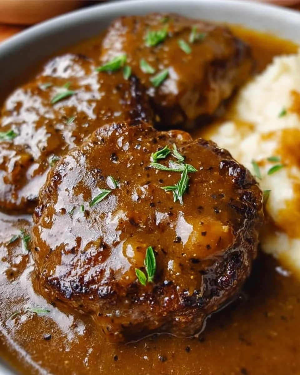 Homemade Salisbury steak served with rich gravy