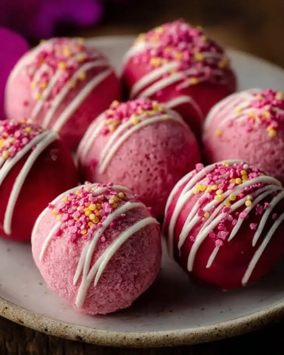 Delicious homemade Strawberry Cheesecake Truffle Balls displayed on a plate