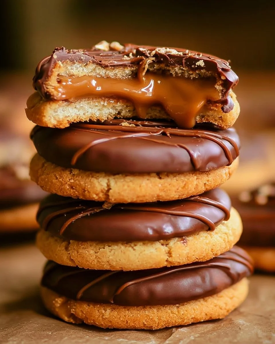 Delicious ultimate Twix-style cookies with layers of caramel, chocolate, and cookie.