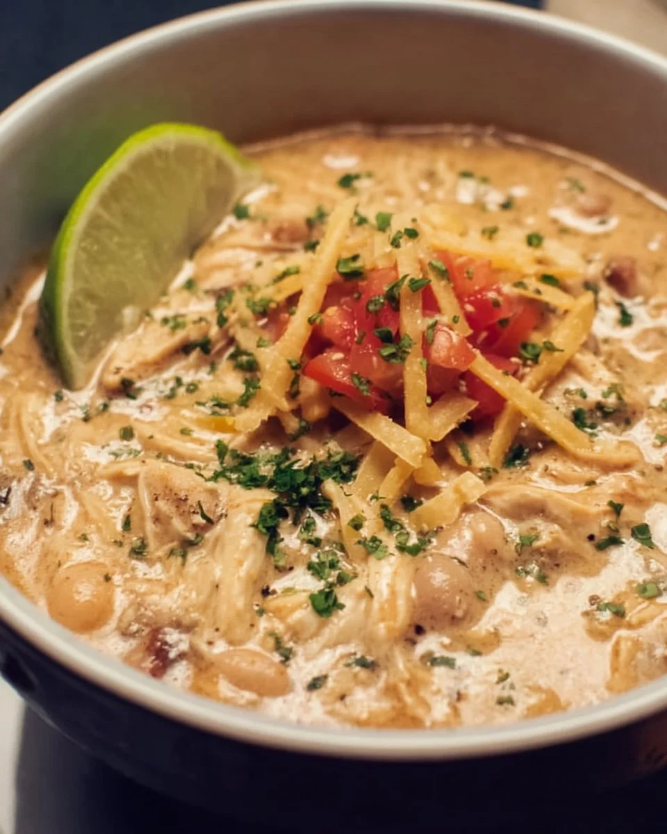 Crockpot White Chicken Chili with Cream Cheese