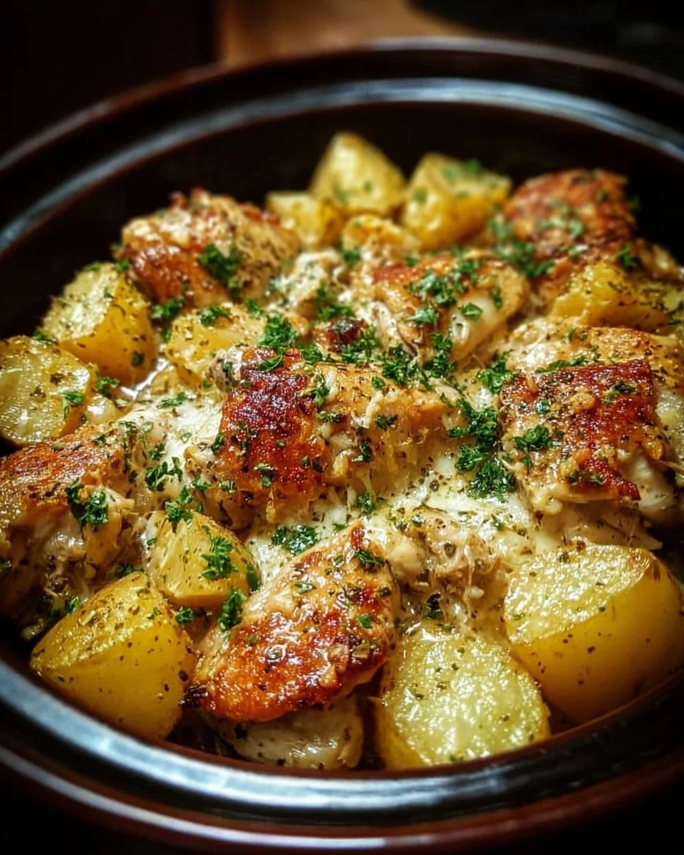 Garlic Parmesan Crockpot Chicken and Potatoes
