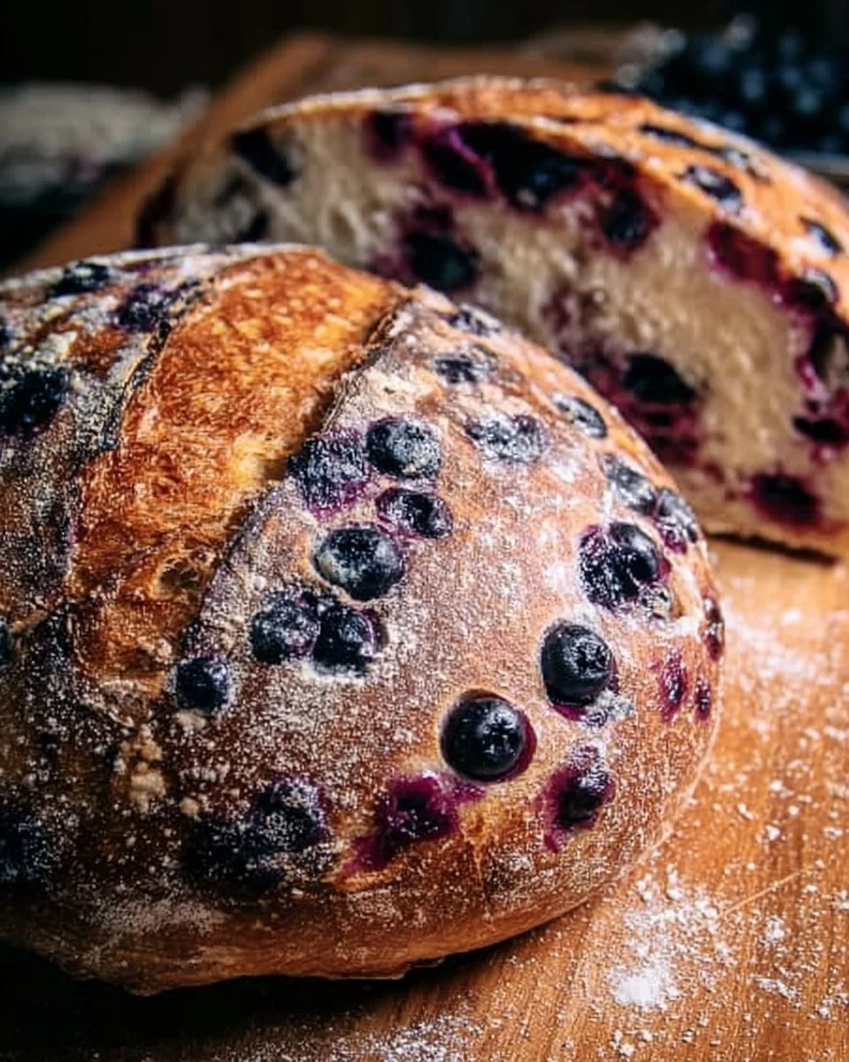 Blueberry Lemon Cream Cheese Sourdough Bread slice on a wooden board