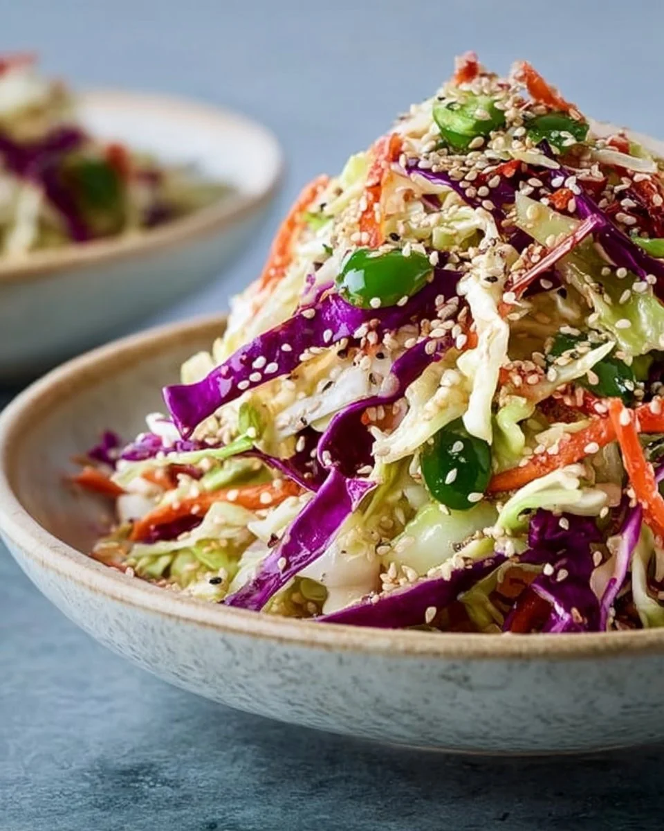 Crunchy Asian Cabbage Slaw with sesame dressing in a bowl