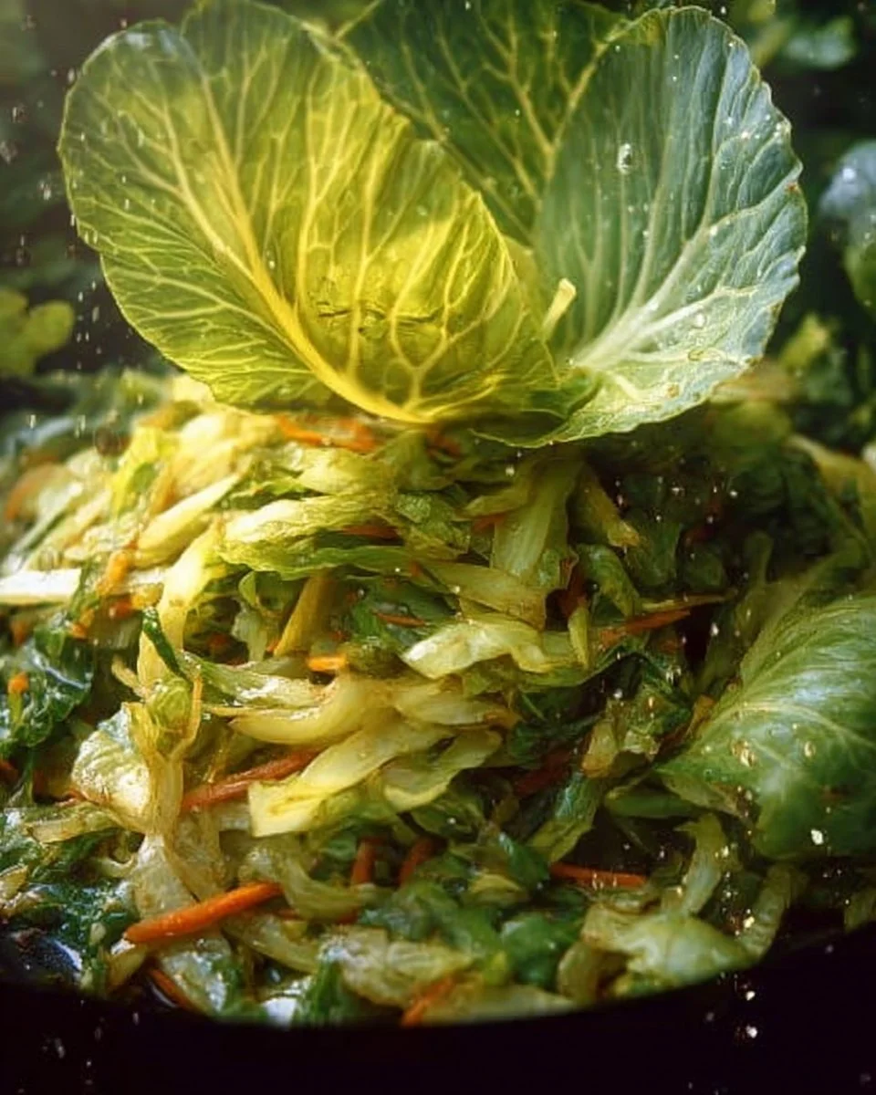 Plate of Jamaican cabbage cooked with spices and vegetables