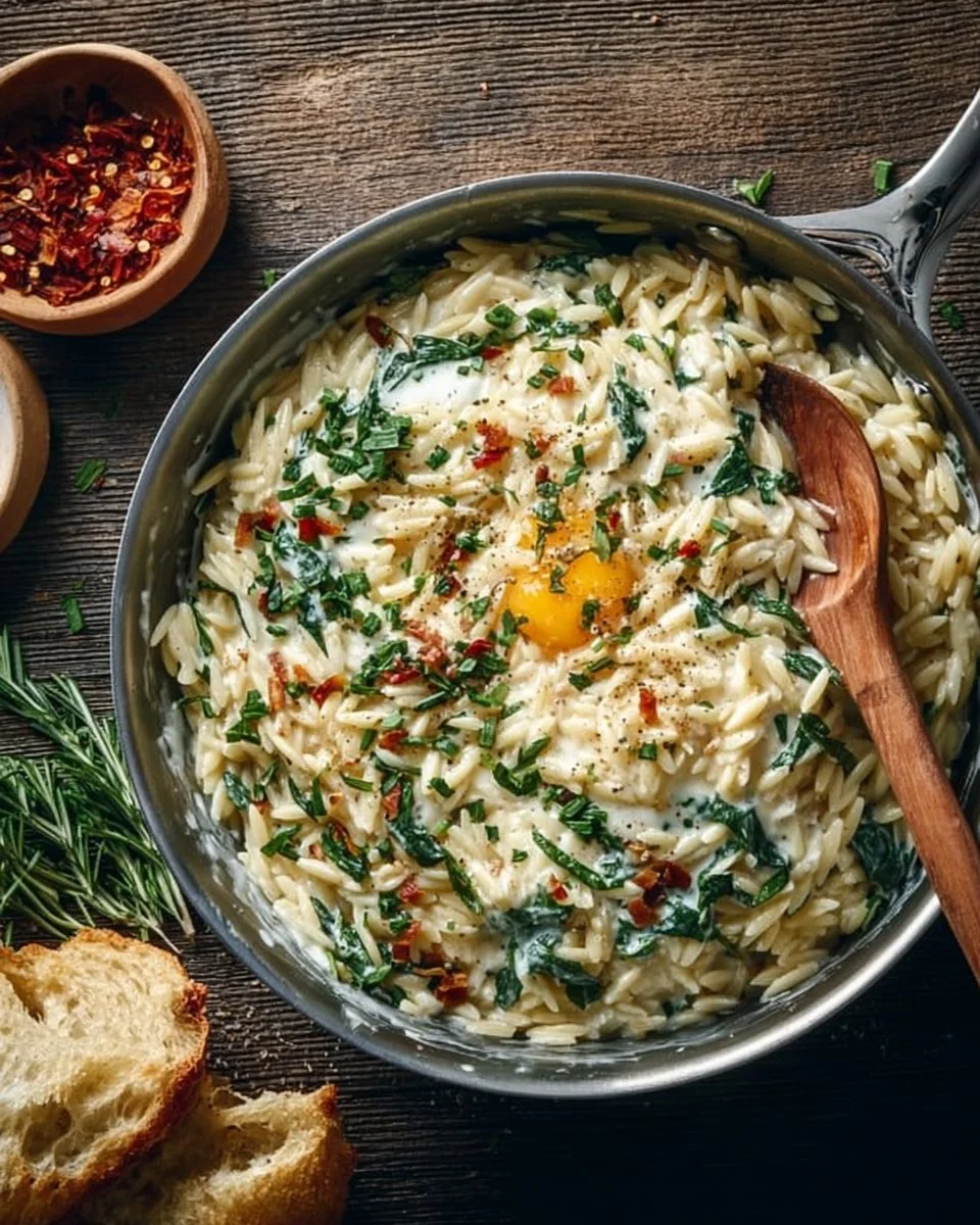 Creamy One-Pan Boursin Orzo served in a bowl, showcasing its delicious texture and flavor