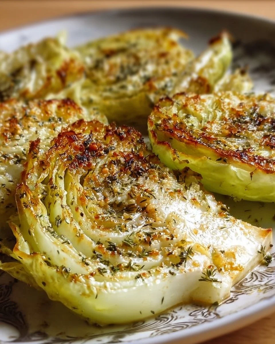 Delicious Parmesan cabbage steak garnished with herbs and spices