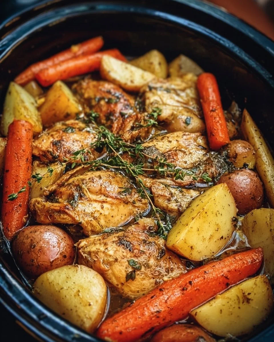 Slow cooker garlic butter chicken with assorted veggies