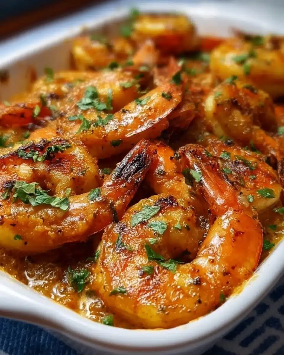 Spicy Voodoo Shrimp served on a plate with vibrant colors