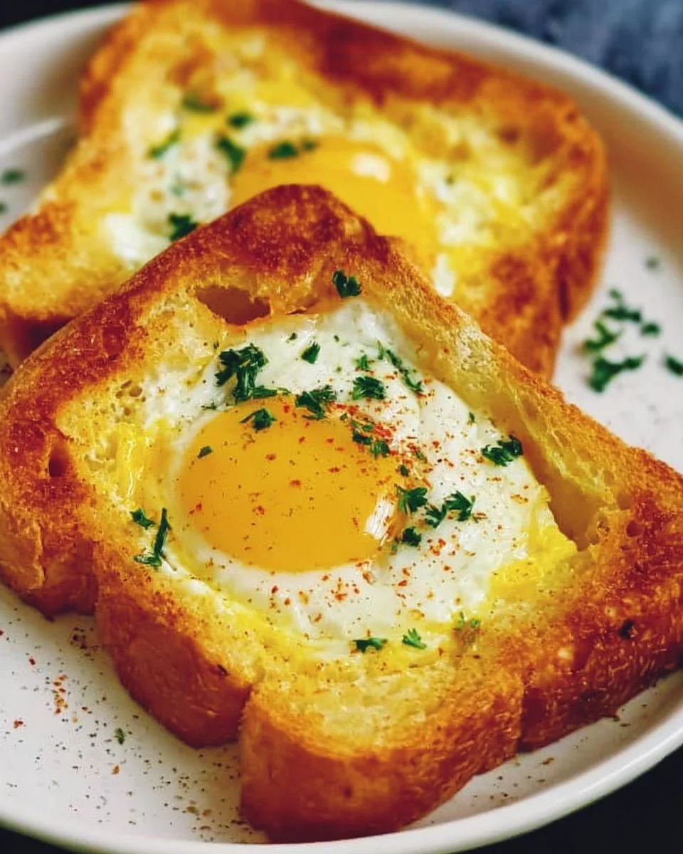 Air Fryer Egg Toast recipe with eggs baked in toast for a tasty breakfast