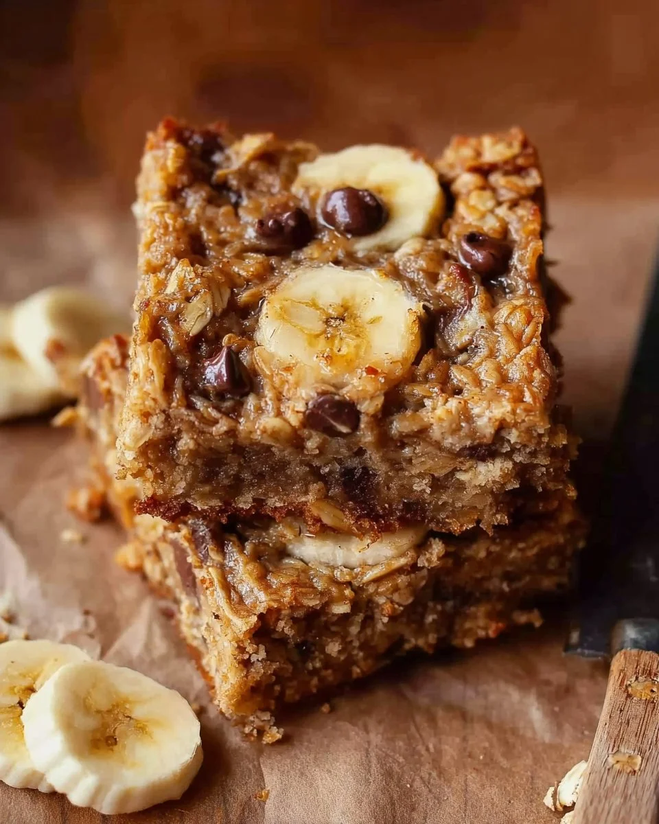 Healthy banana oatmeal bars made with ripe bananas and oats