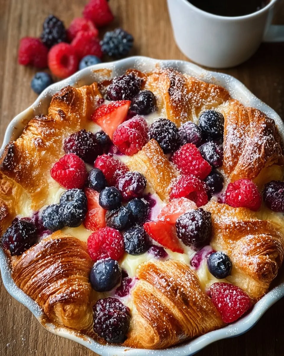 Delicious Berry Croissant Breakfast Bake with fresh berries