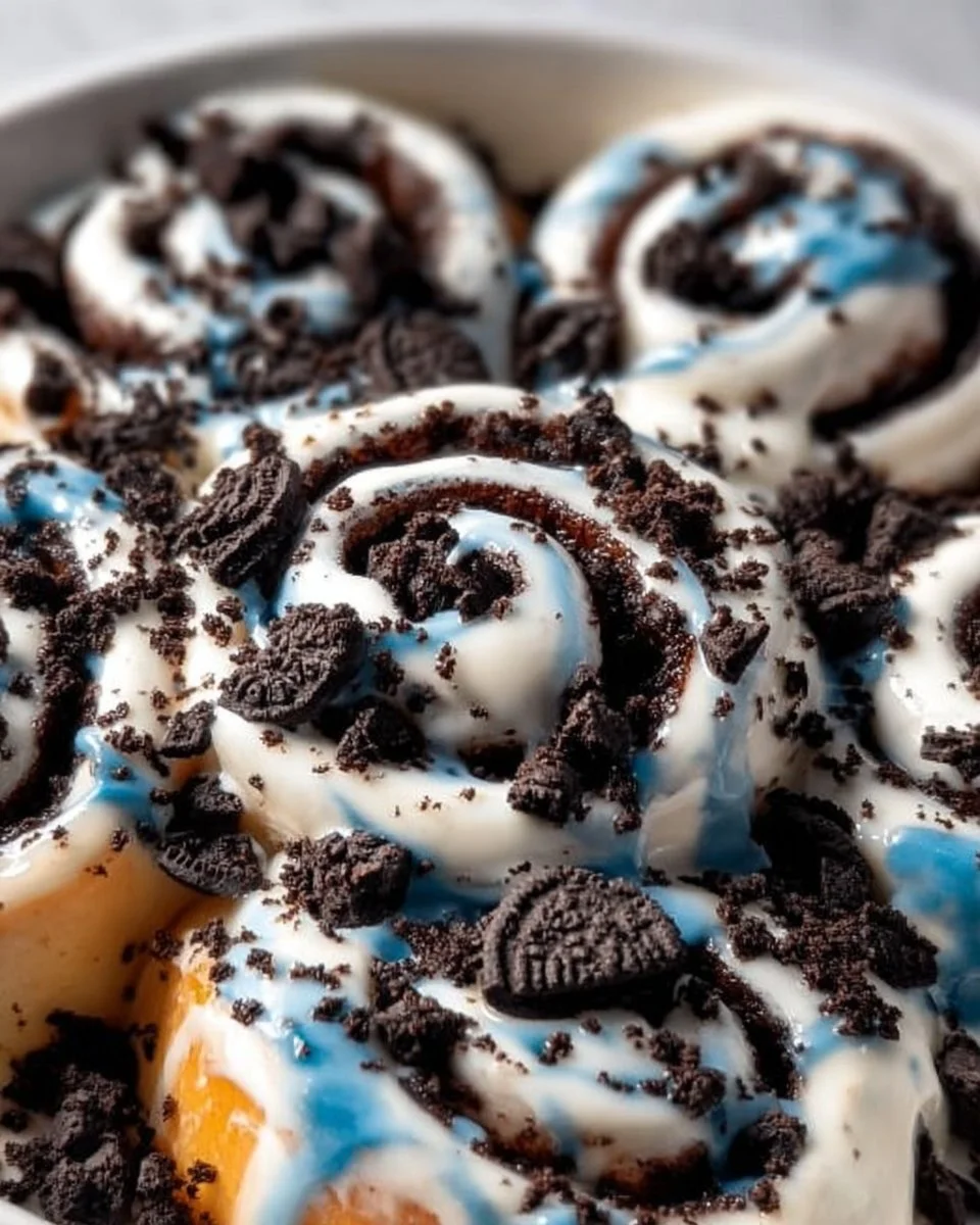 Delicious Chocolate Cookies and Cream Cinnamon Rolls on a plate