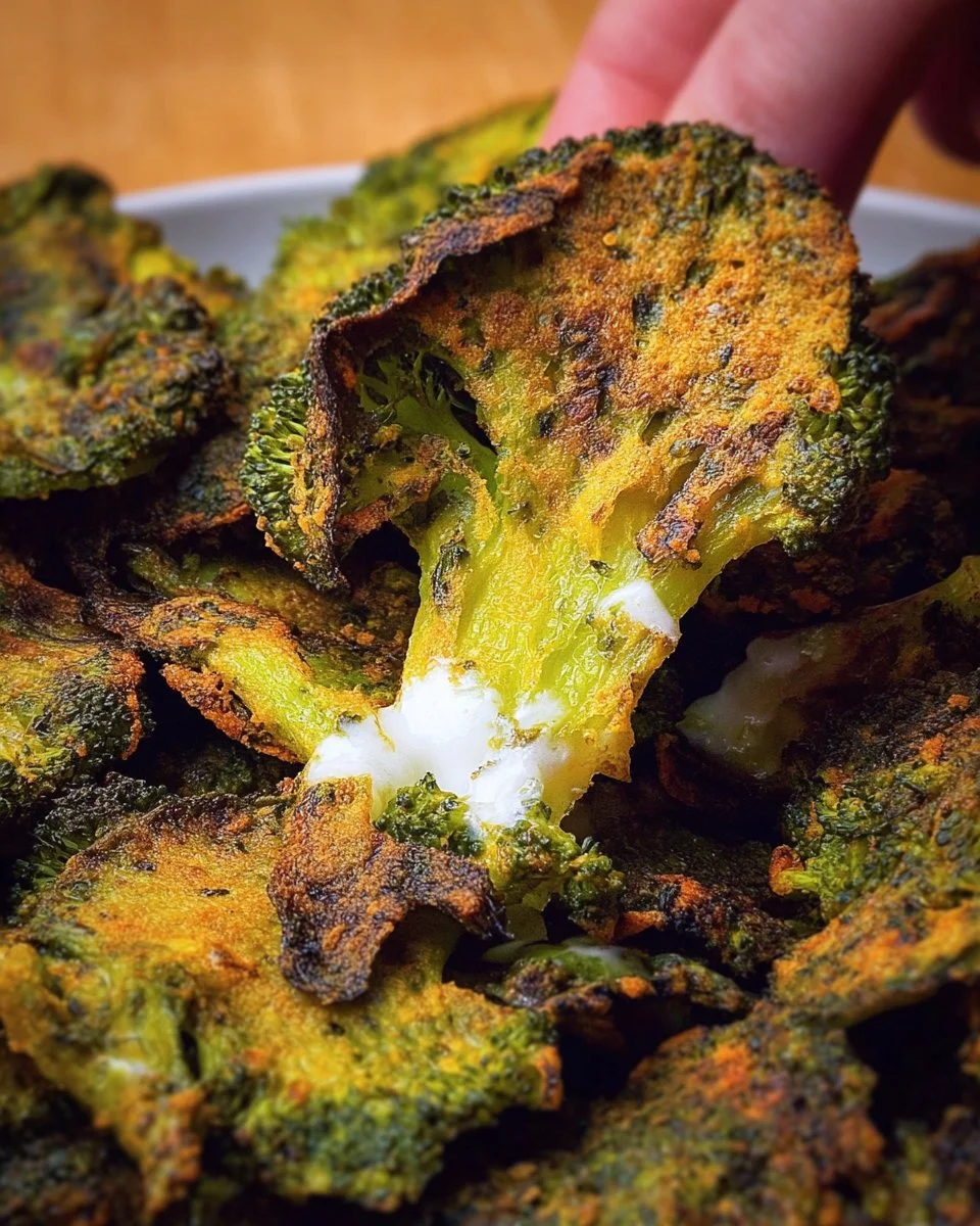 Bowl of crispy smashed broccoli chips, a healthy snack option