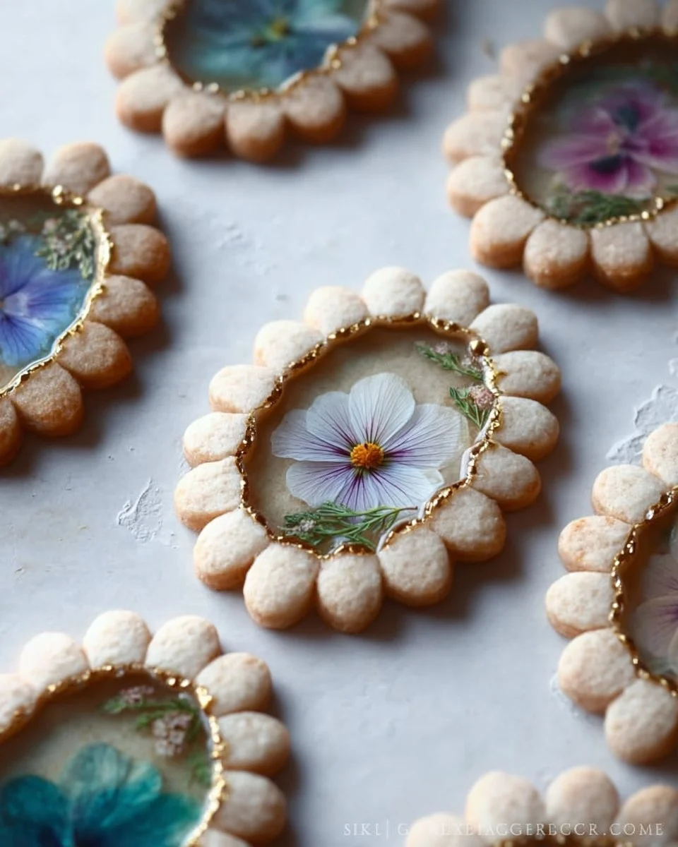 Earl Grey stained glass floral cookies, vegan and gluten-free, beautifully decorated.