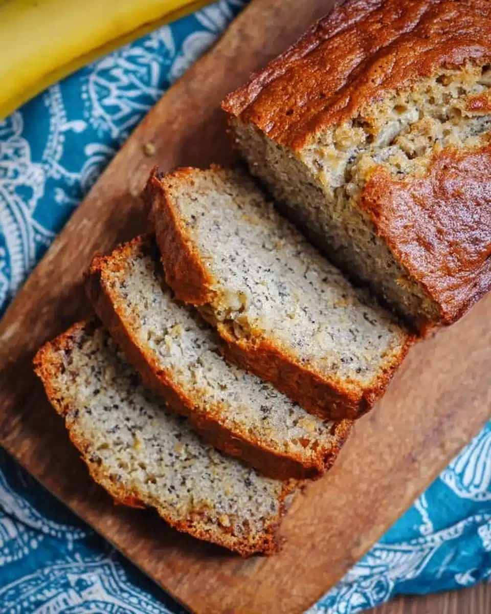 Loaf of homemade banana bread fresh out of the oven