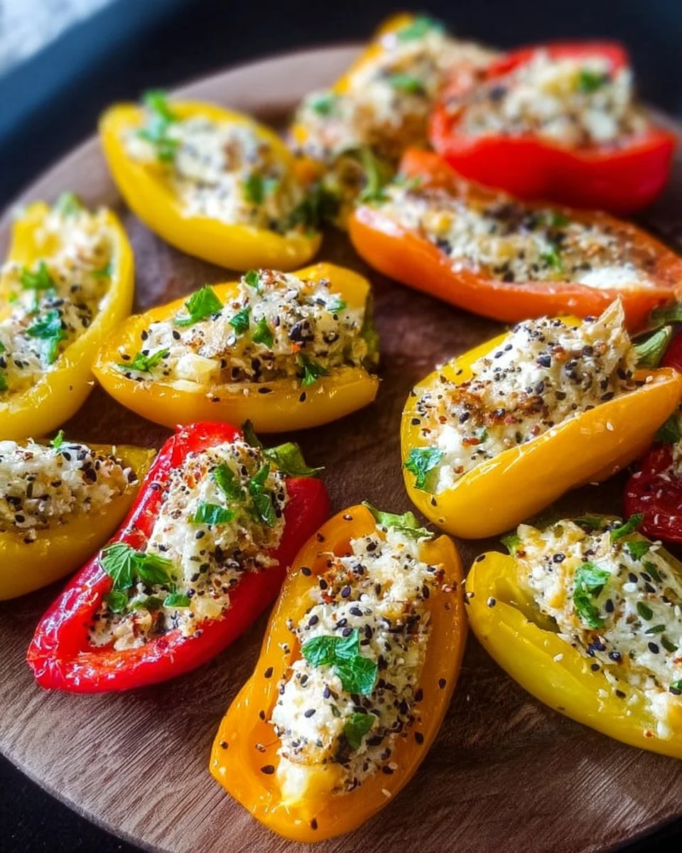Easy cheese stuffed mini peppers with Everything Bagel seasoning