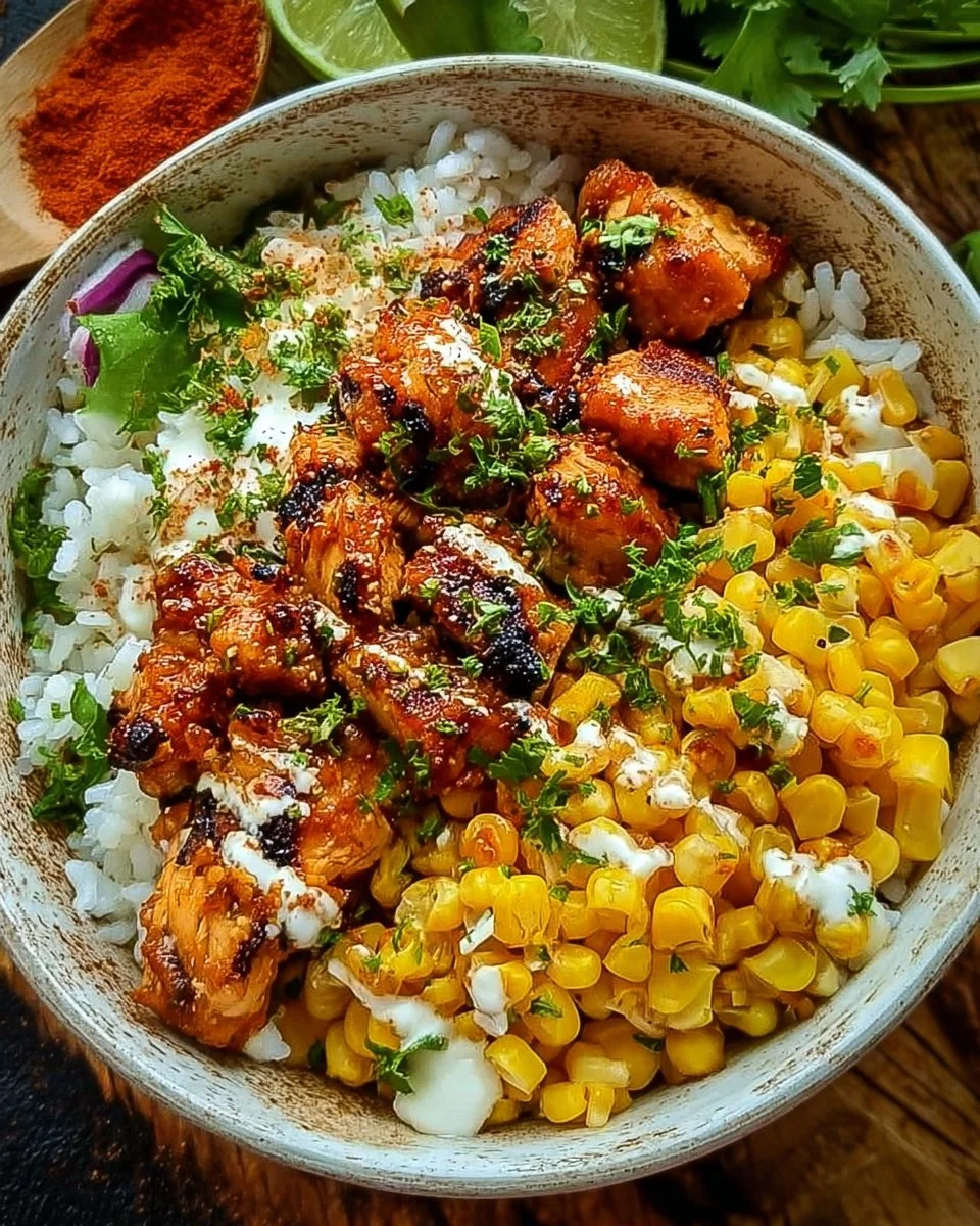 Delicious corn chicken bowl recipe featuring fresh ingredients and vibrant colors