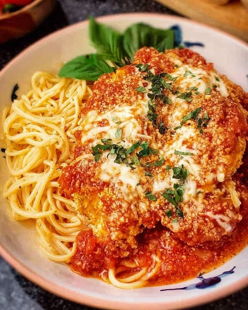 Ground Chicken Parmesan dish served with marinara sauce and cheese