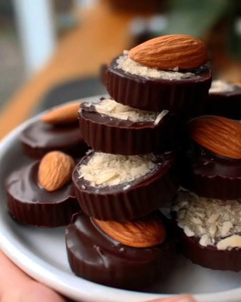 Healthy homemade almond joys with nuts and chocolate