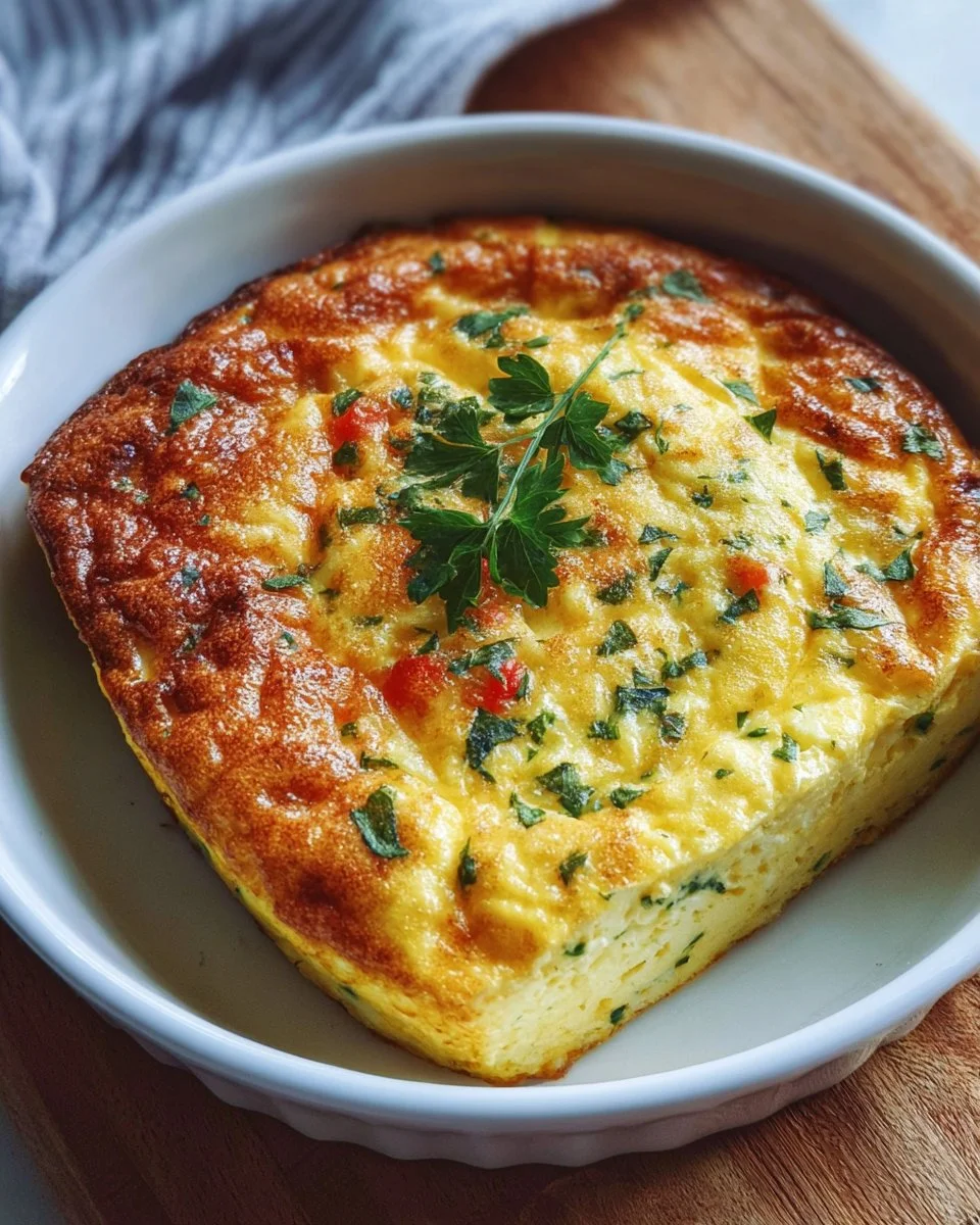 High-protein cottage cheese egg bake served on a plate with fresh herbs