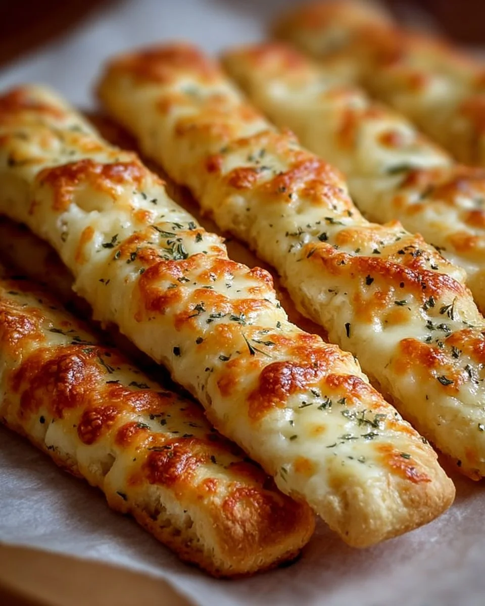 Homemade cheesy breadsticks ready to enjoy with a side of marinara