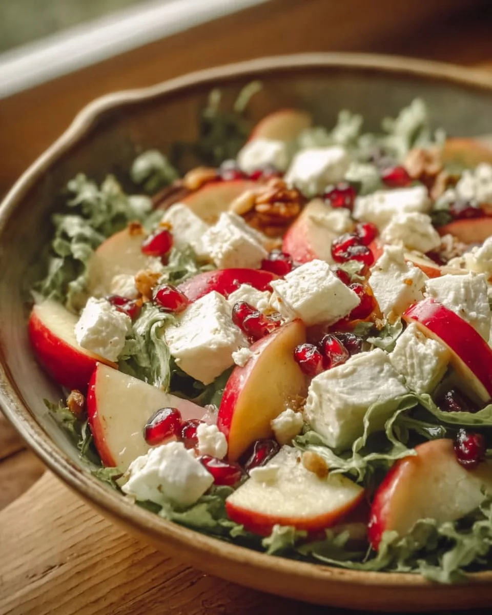 Delicious Honeycrisp Apple Salad with feta and mixed greens served on a plate