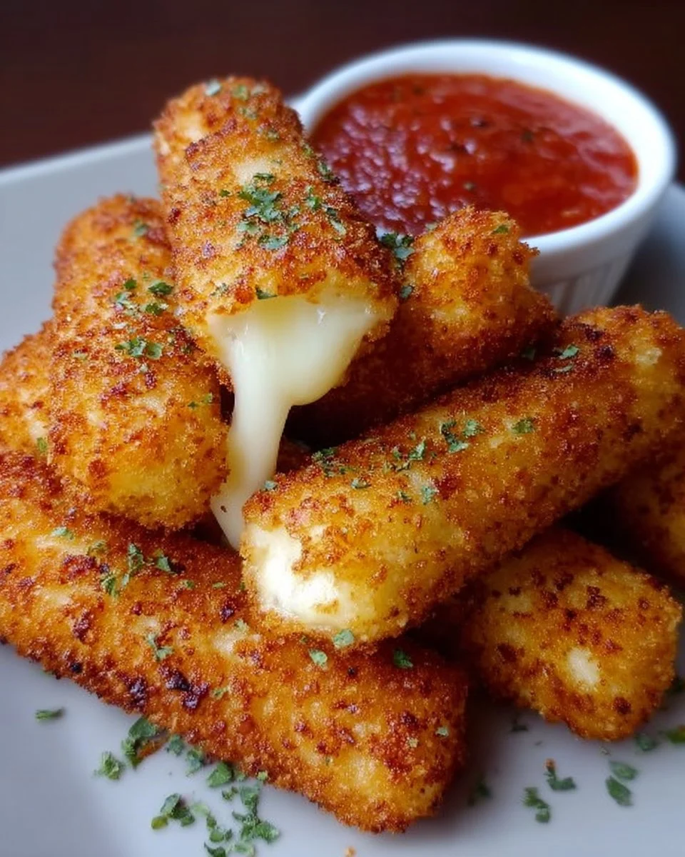 Crispy homemade mozzarella sticks recipe with cheese stretching
