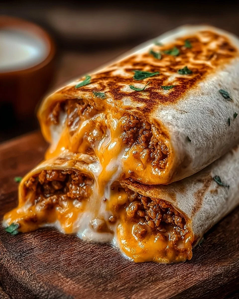 Delicious grilled cheese burrito with melted cheese and crispy exterior