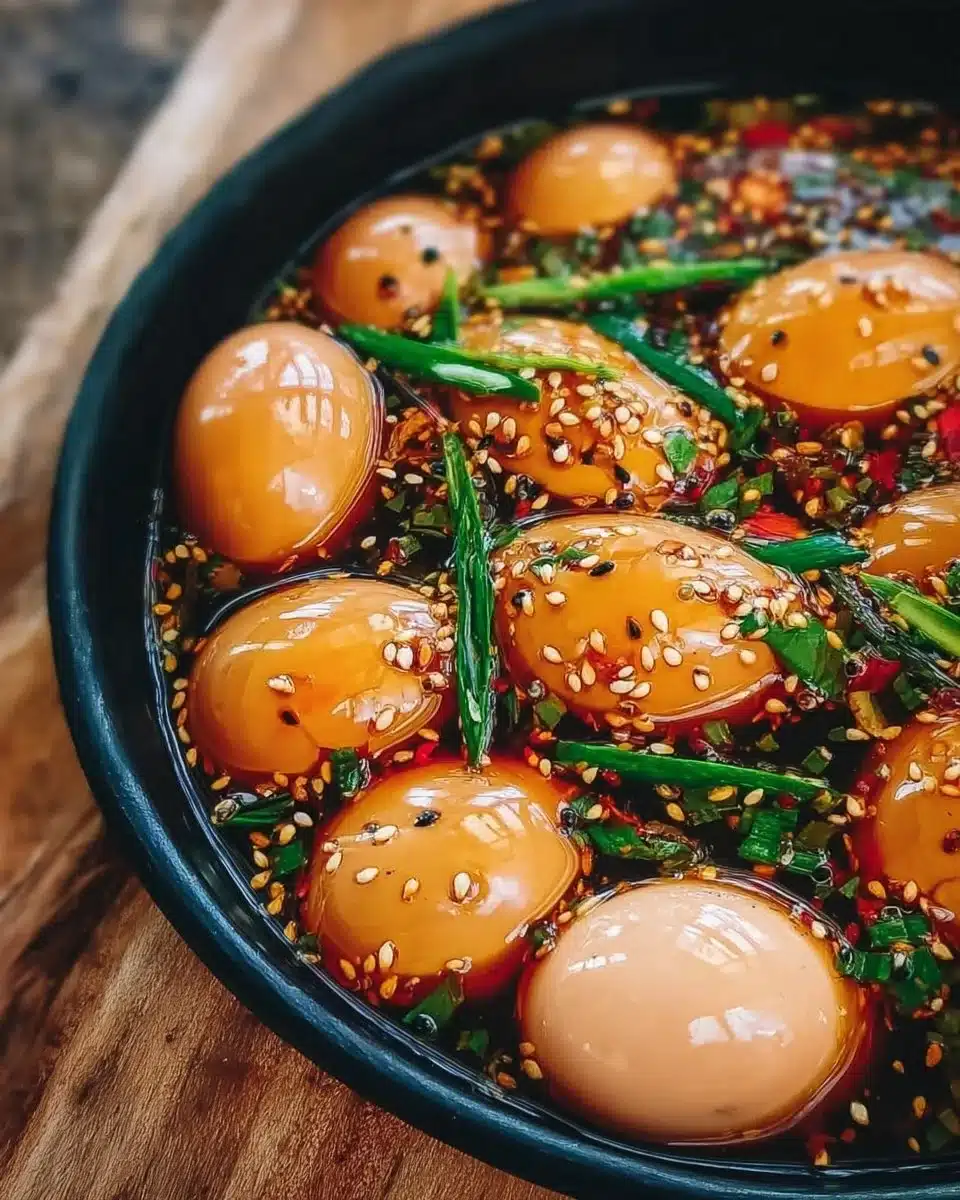 Deliciously marinated eggs, a popular Korean dish bursting with flavor