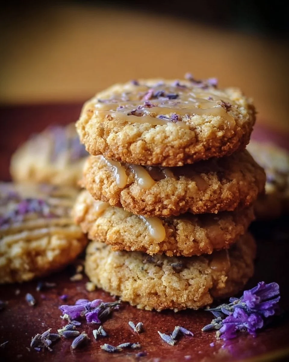 Lavender Honey Crunch Cookies on a decorative plate