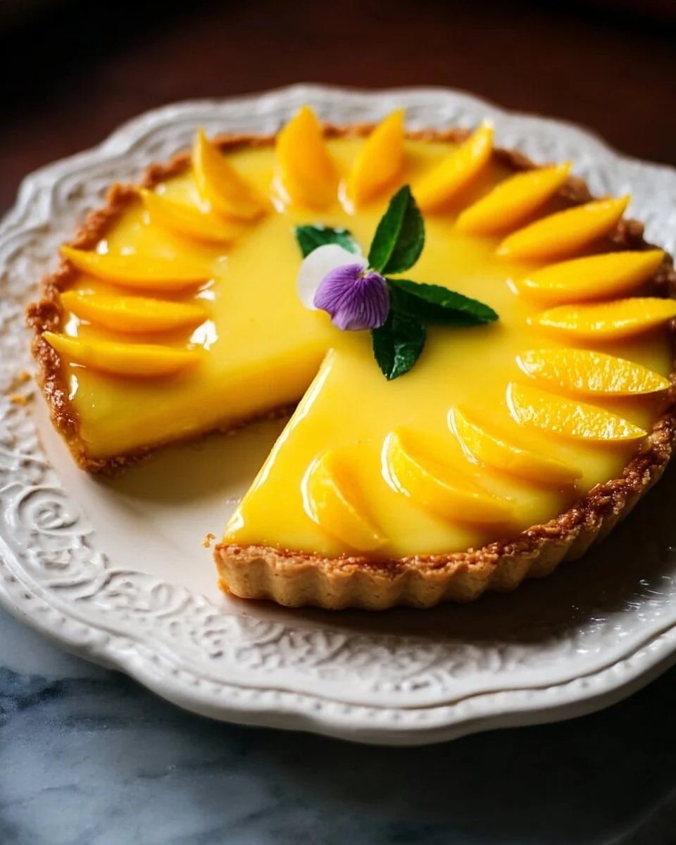 Delicious Mango Curd Tart with a flaky crust and vibrant mango filling