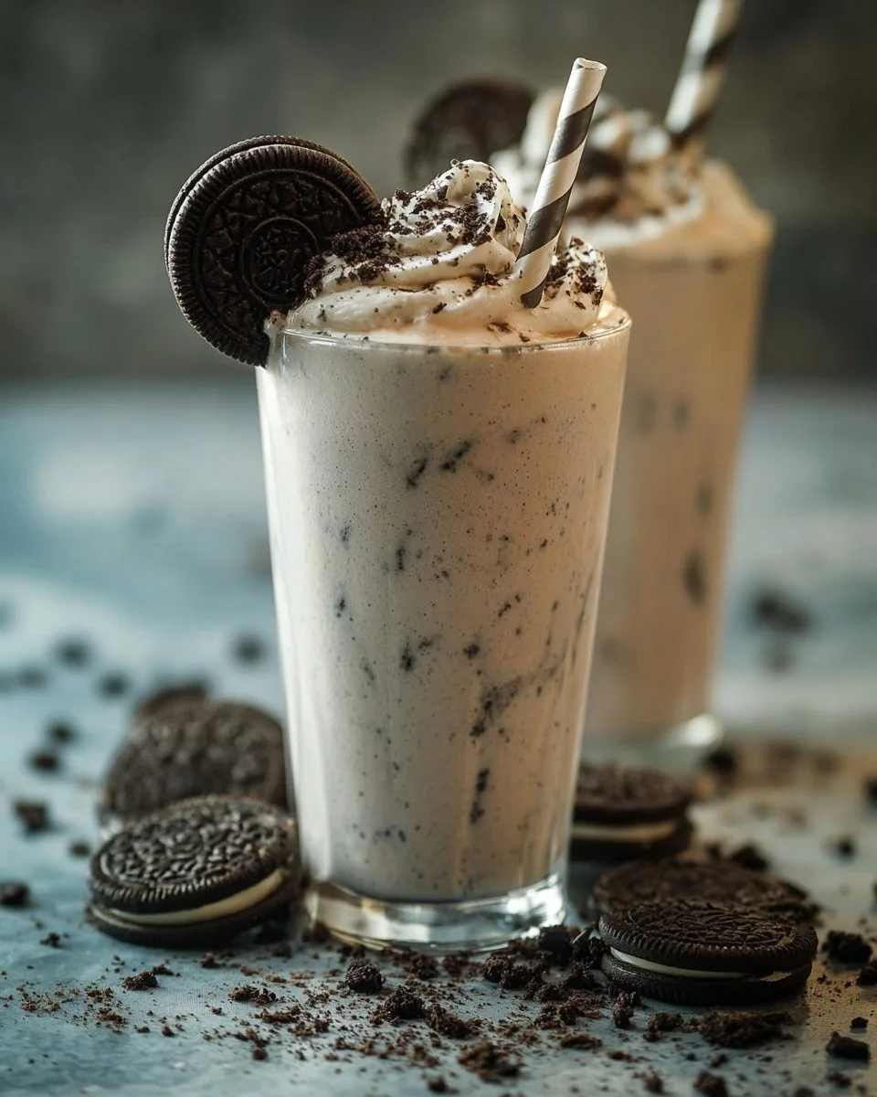 Delicious Oreo Milkshake topped with whipped cream and crushed Oreos