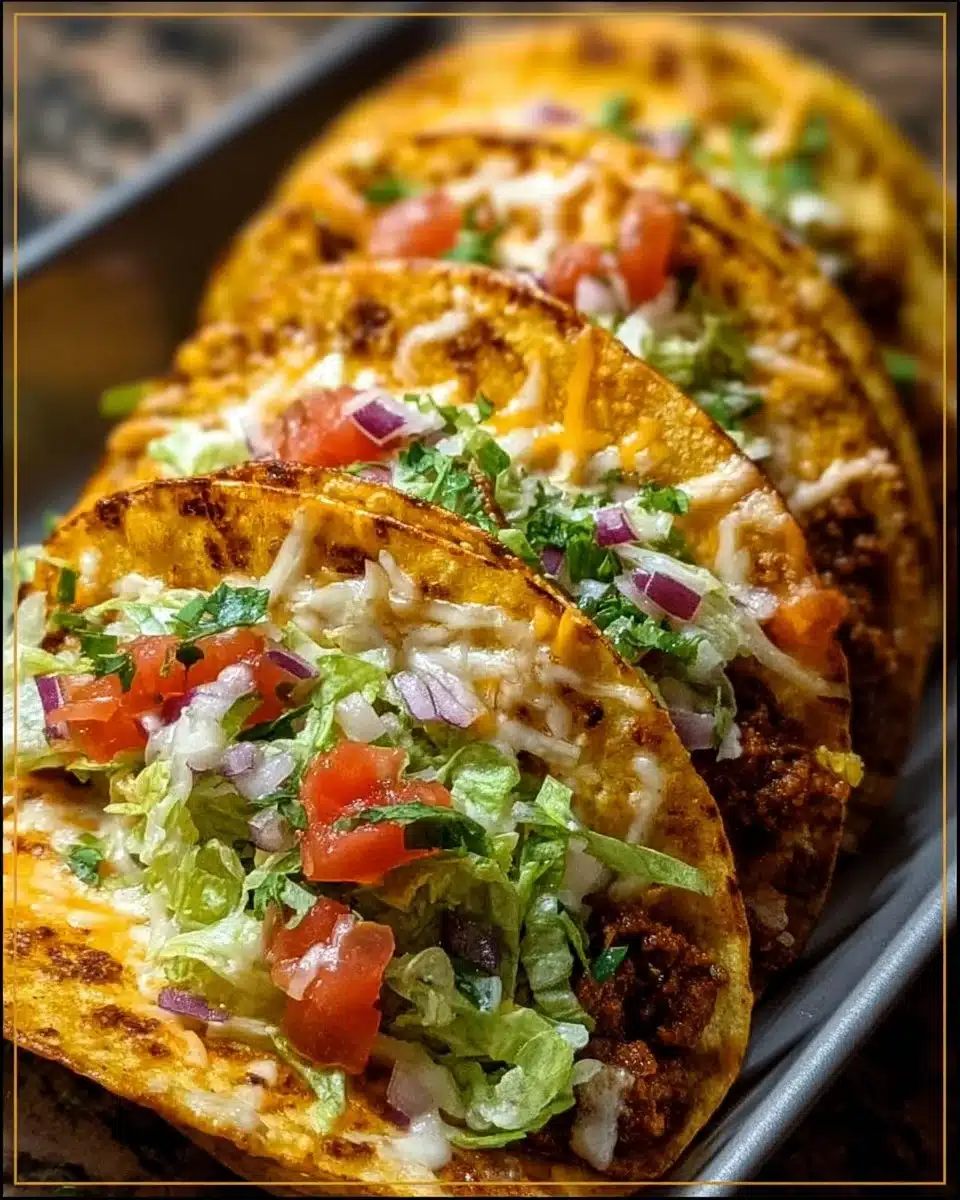 Delicious oven-baked cheesy tacos, crispy and loaded with toppings