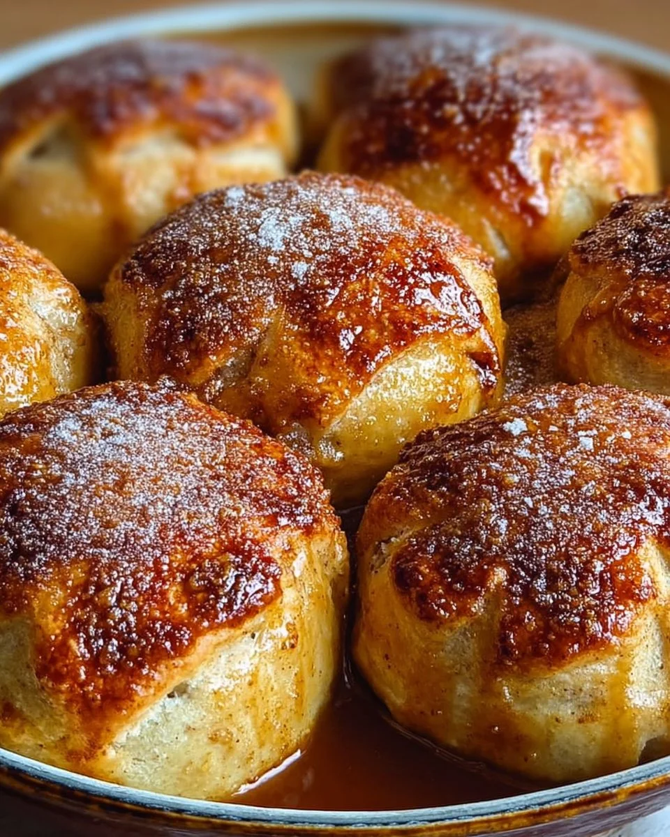 Freshly baked caramel apple pie bombs ready to serve