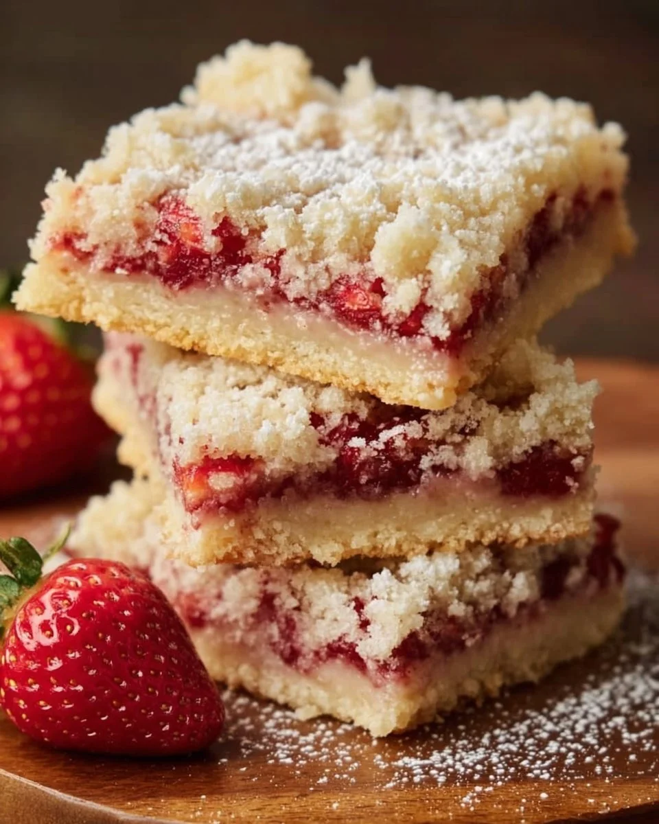 Homemade strawberry shortcake bars with fresh strawberries and whipped cream