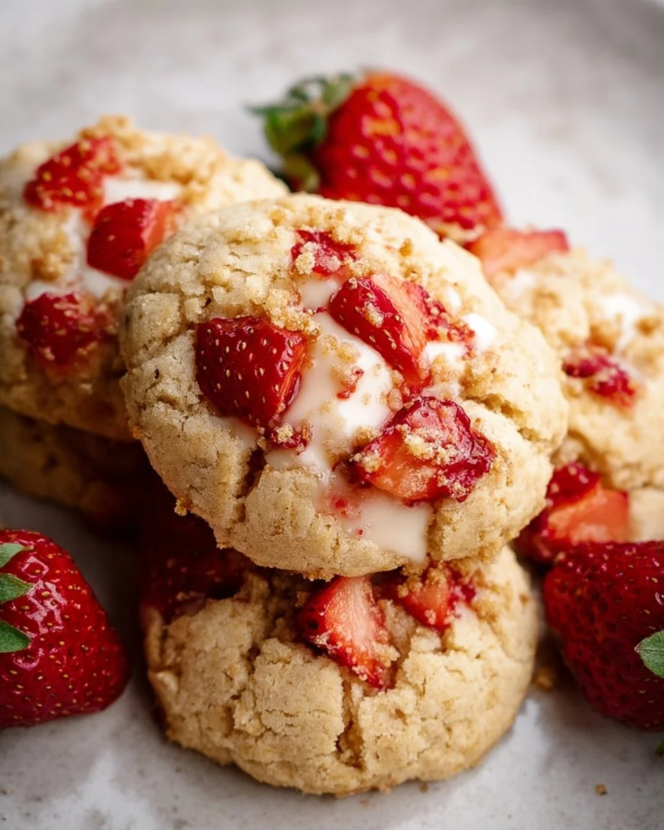 Delicious strawberry shortcake cookies with fresh strawberries and whipped cream