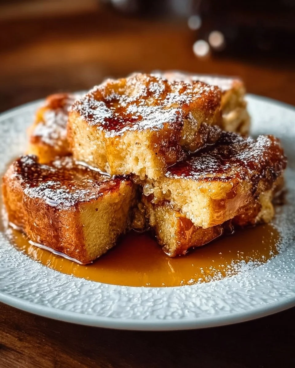 Traditional French Toast Casserole baked with eggs, cream, and cinnamon.