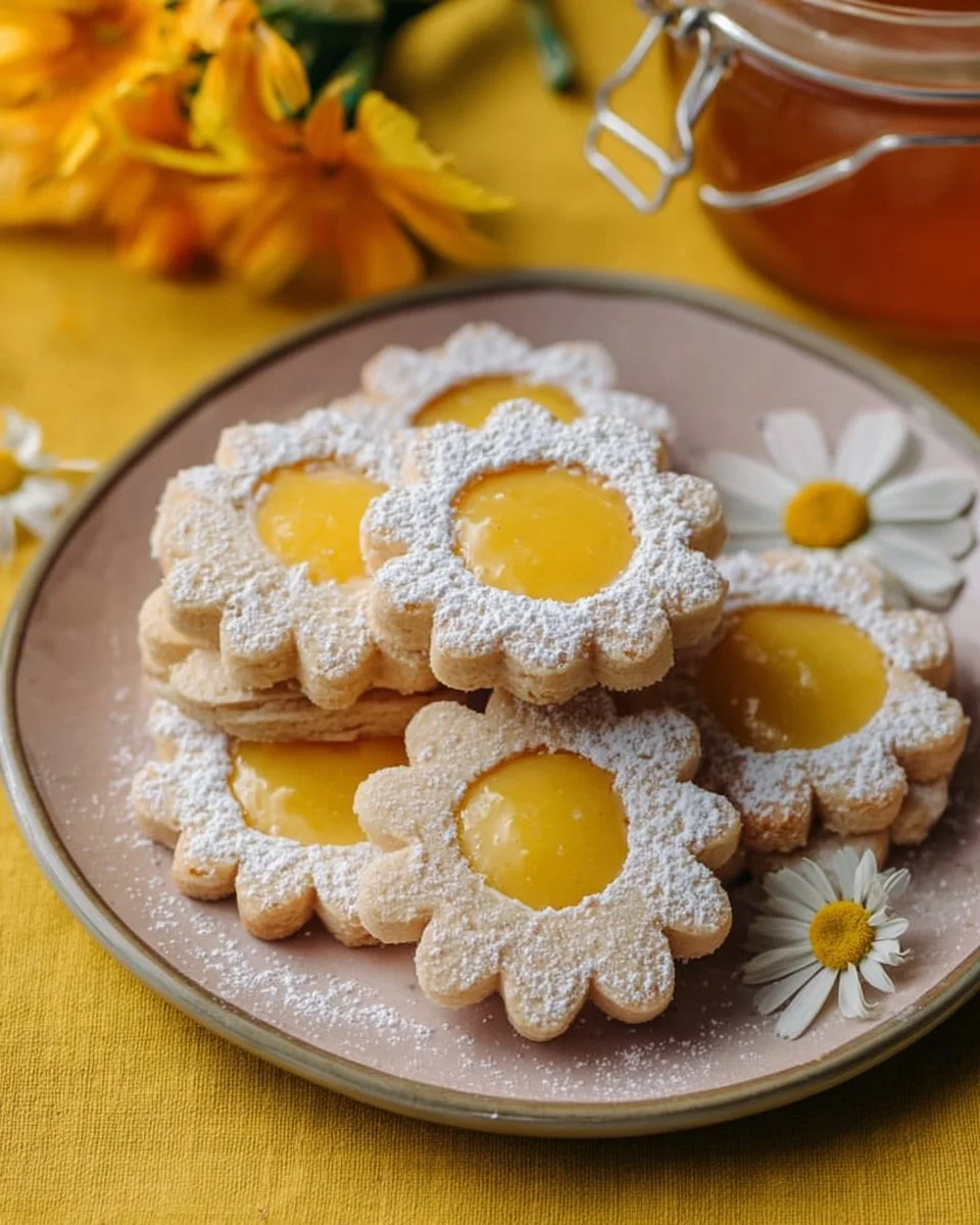 Vegan lemon curd shortbread cookies with a bright yellow filling