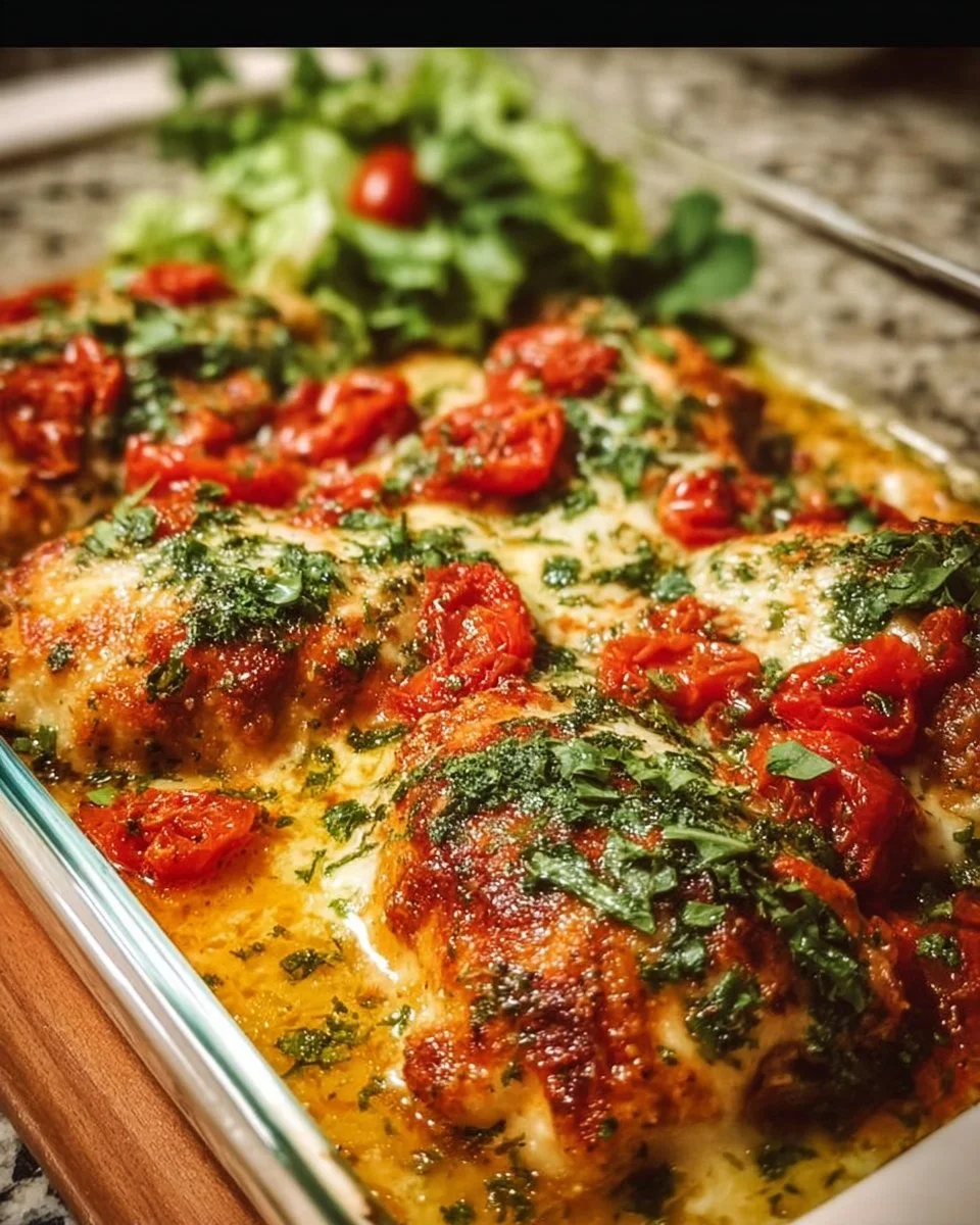 Baked Ricotta Chicken topped with herbs and served on a plate