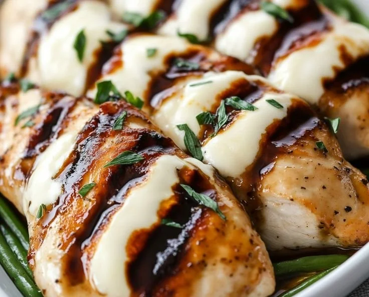 Balsamic Baked Chicken Breast with Mozzarella Cheese on a plate