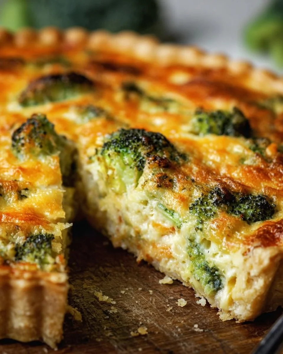 Delicious Broccoli Cheddar Quiche with fresh broccoli and creamy cheese filling