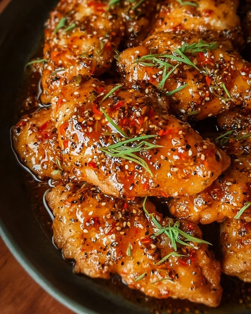Delicious brown sugar garlic chicken served on a plate with garnish