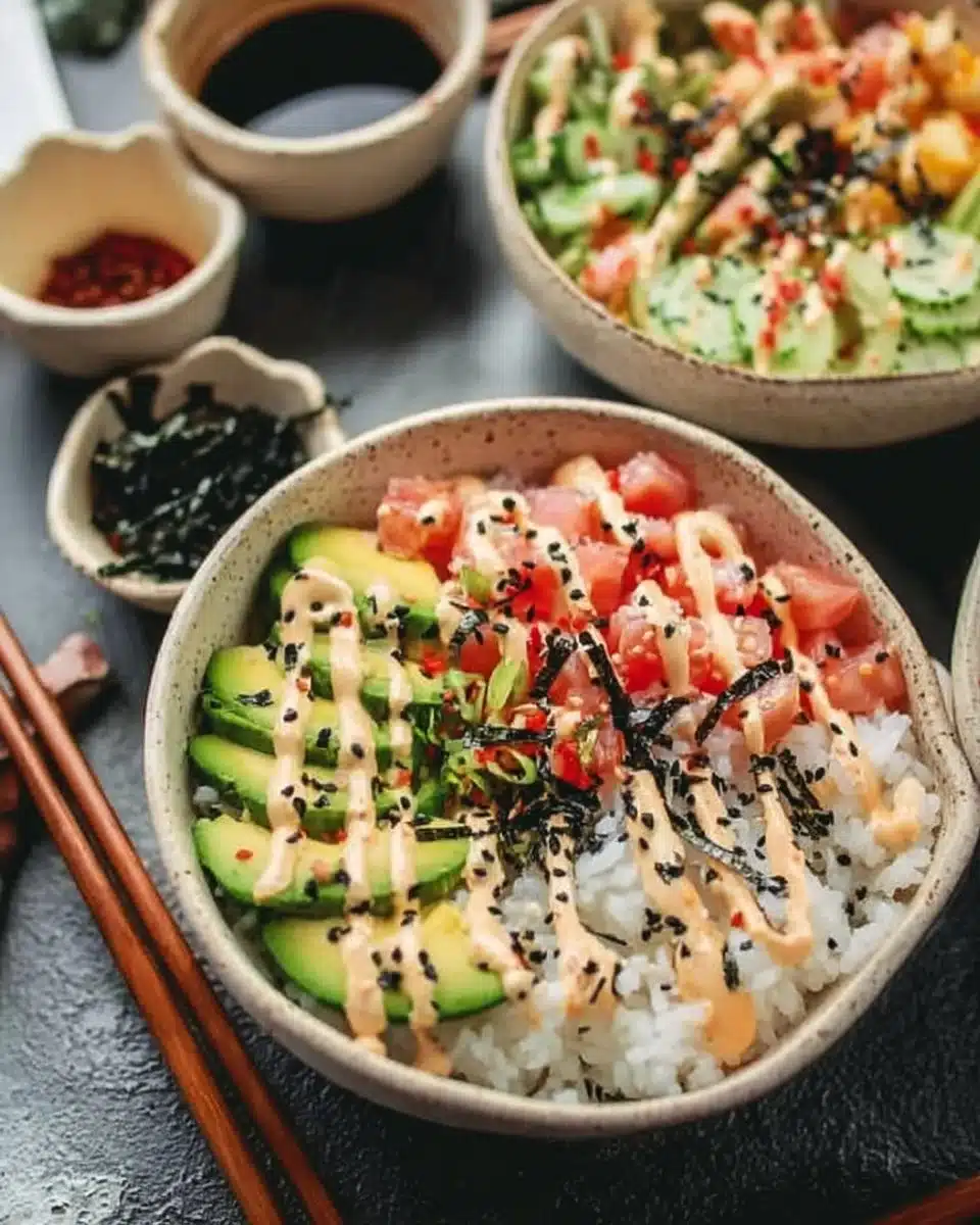 California Roll Sushi Bowl with fresh ingredients and vibrant colors