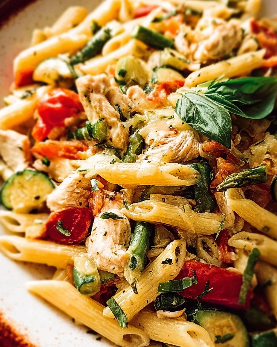 Delicious Chicken Pasta Primavera with colorful veggies and tender chicken