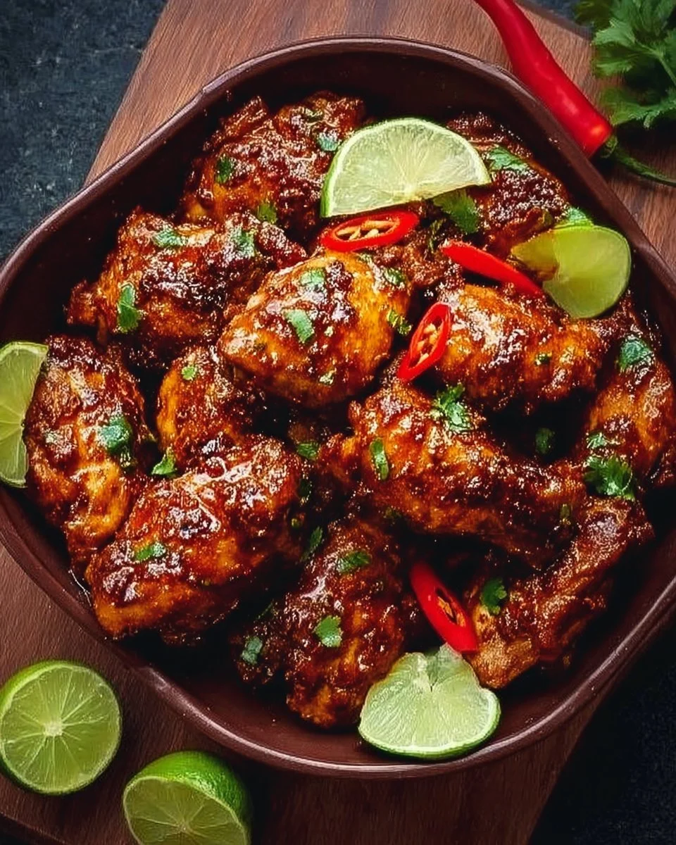 Delicious Chili Lime Chicken garnished with lime and cilantro