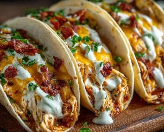 Mouthwatering Crack Chicken Tacos topped with fresh ingredients