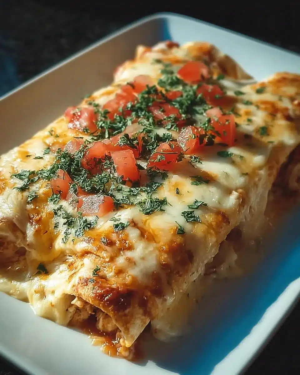 Delicious creamy queso chicken enchiladas served on a plate