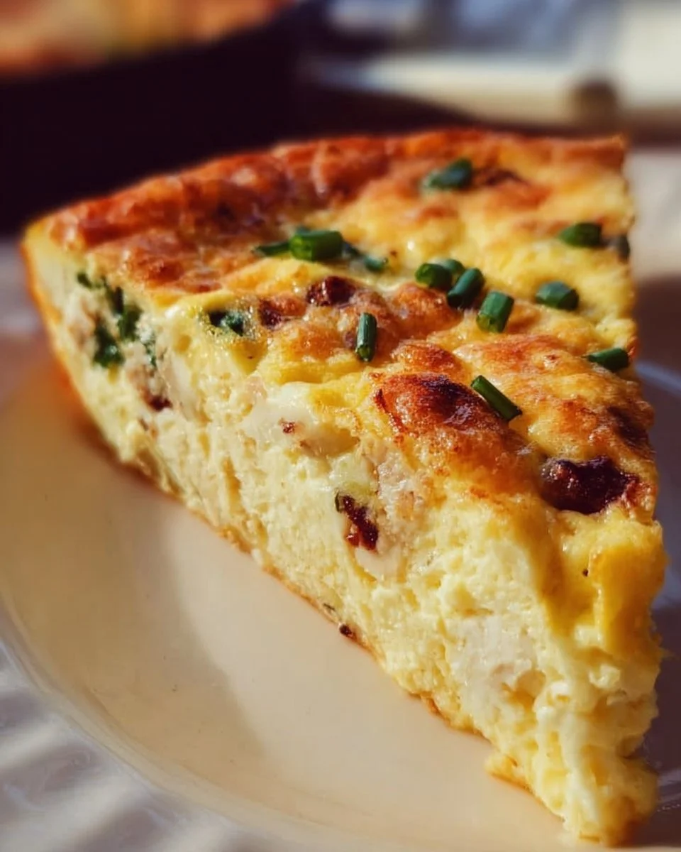 Crustless ricotta quiche served on a plate with fresh herbs