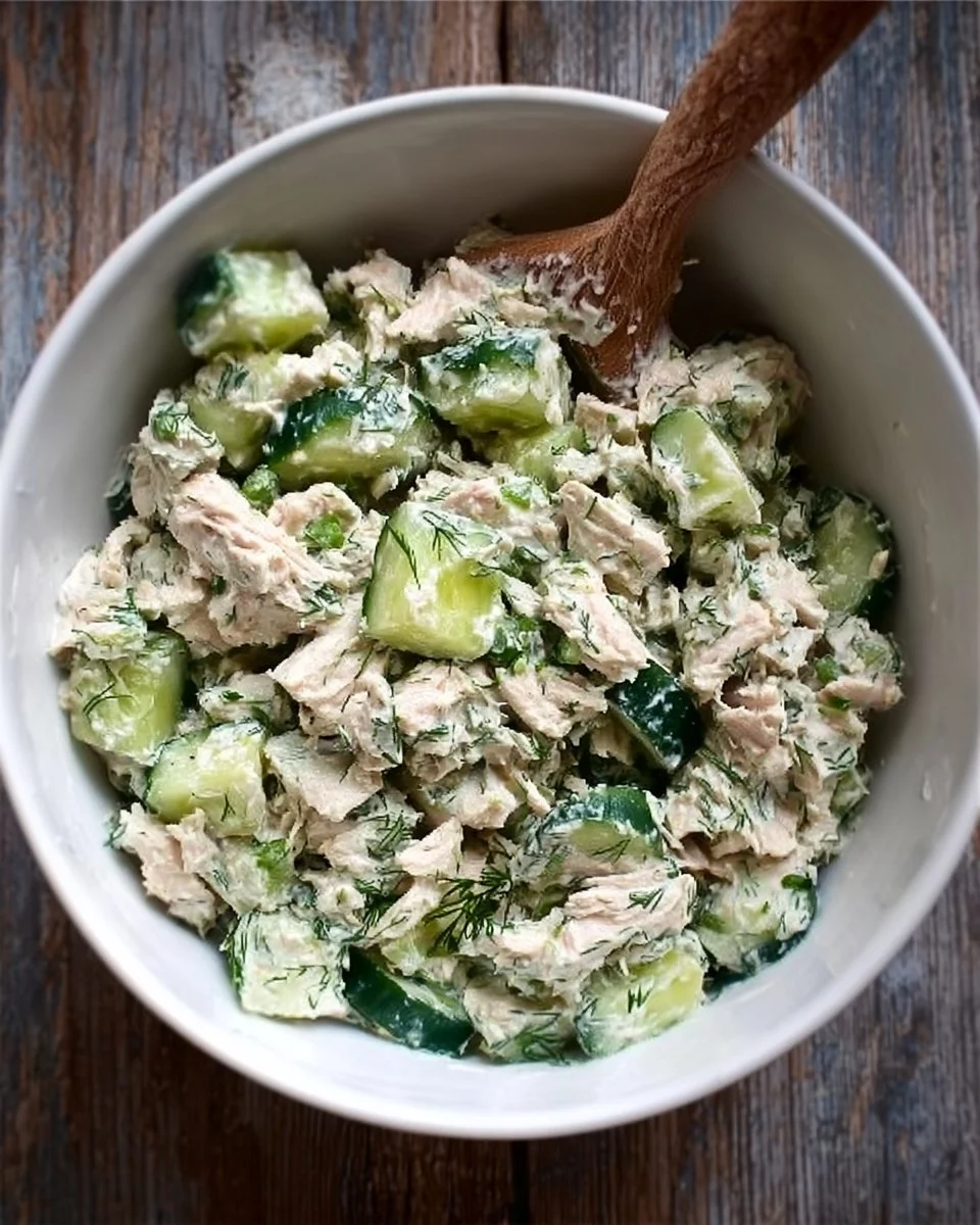 Cucumber Dill Rotisserie Chicken Salad with fresh ingredients