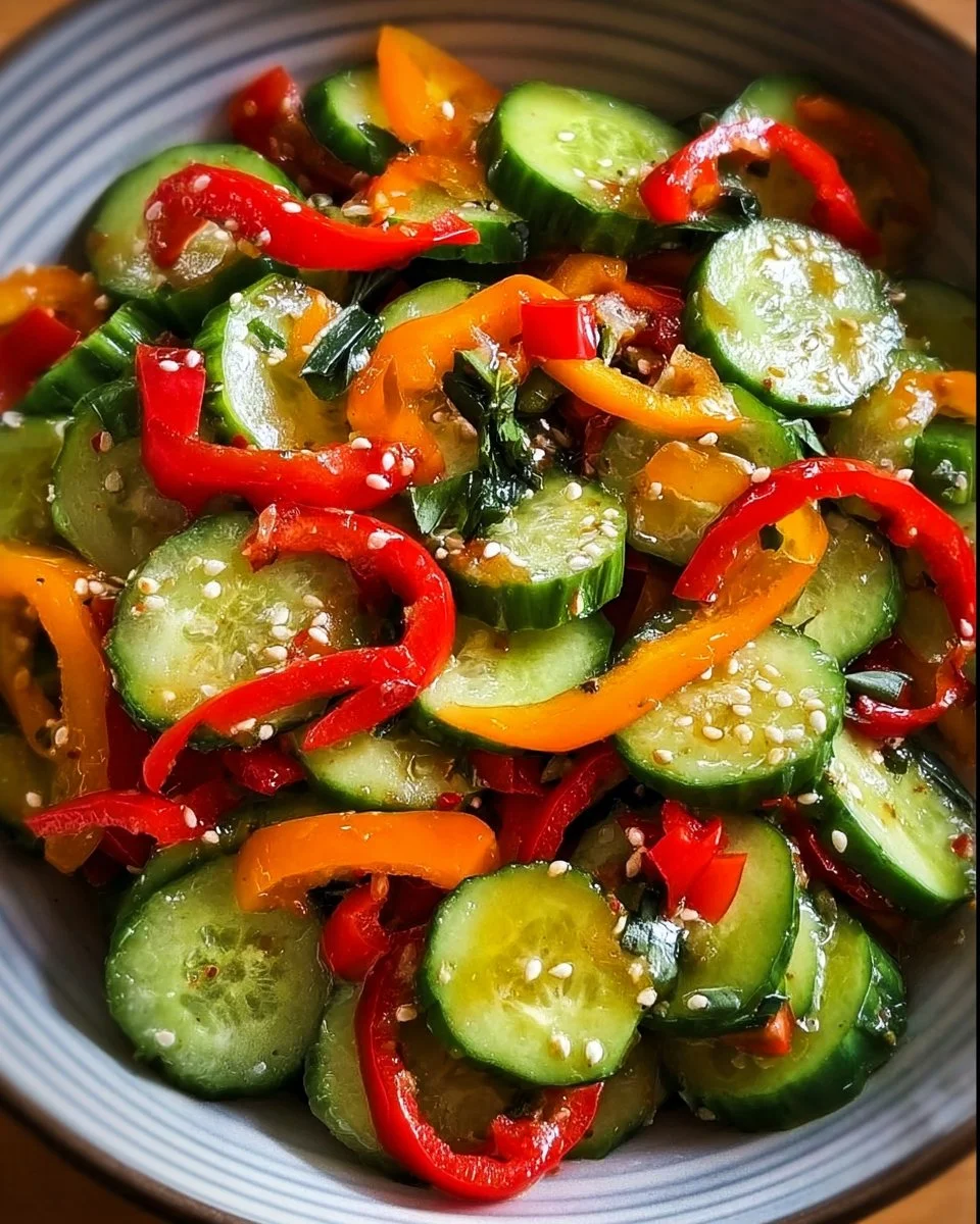Cucumber Sweet Pepper Salad served in a bowl with vibrant colors